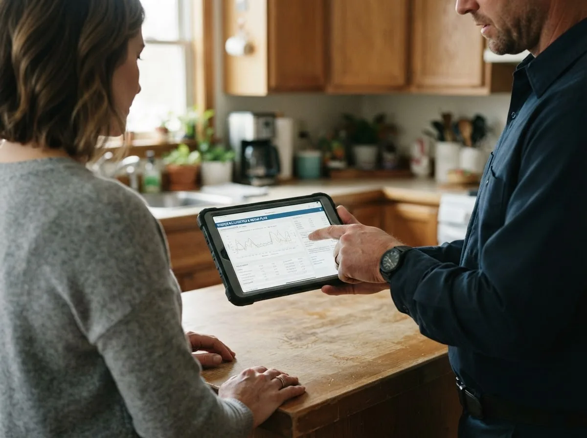 HVAC technician inspecting a heating & cooling system in Bay Village, OH